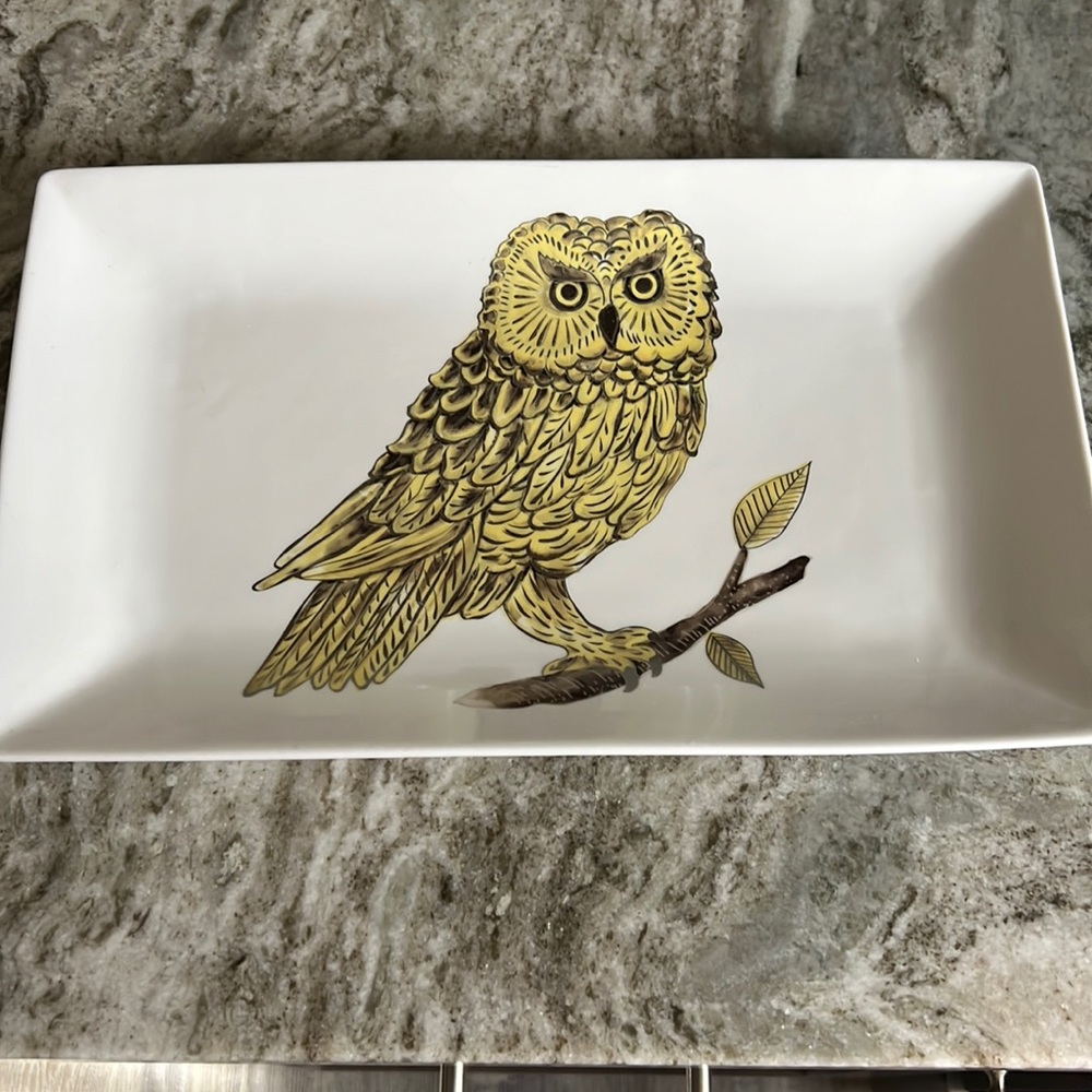 Porcelain serving platter [owl theme]